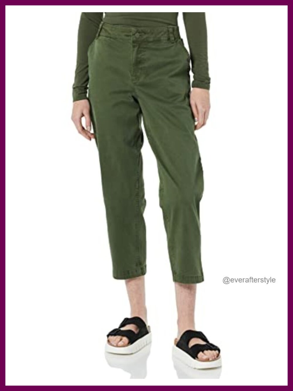 Women's Stretch Chino Barrel Leg Ankle Pants Mid Rise Snap Closure